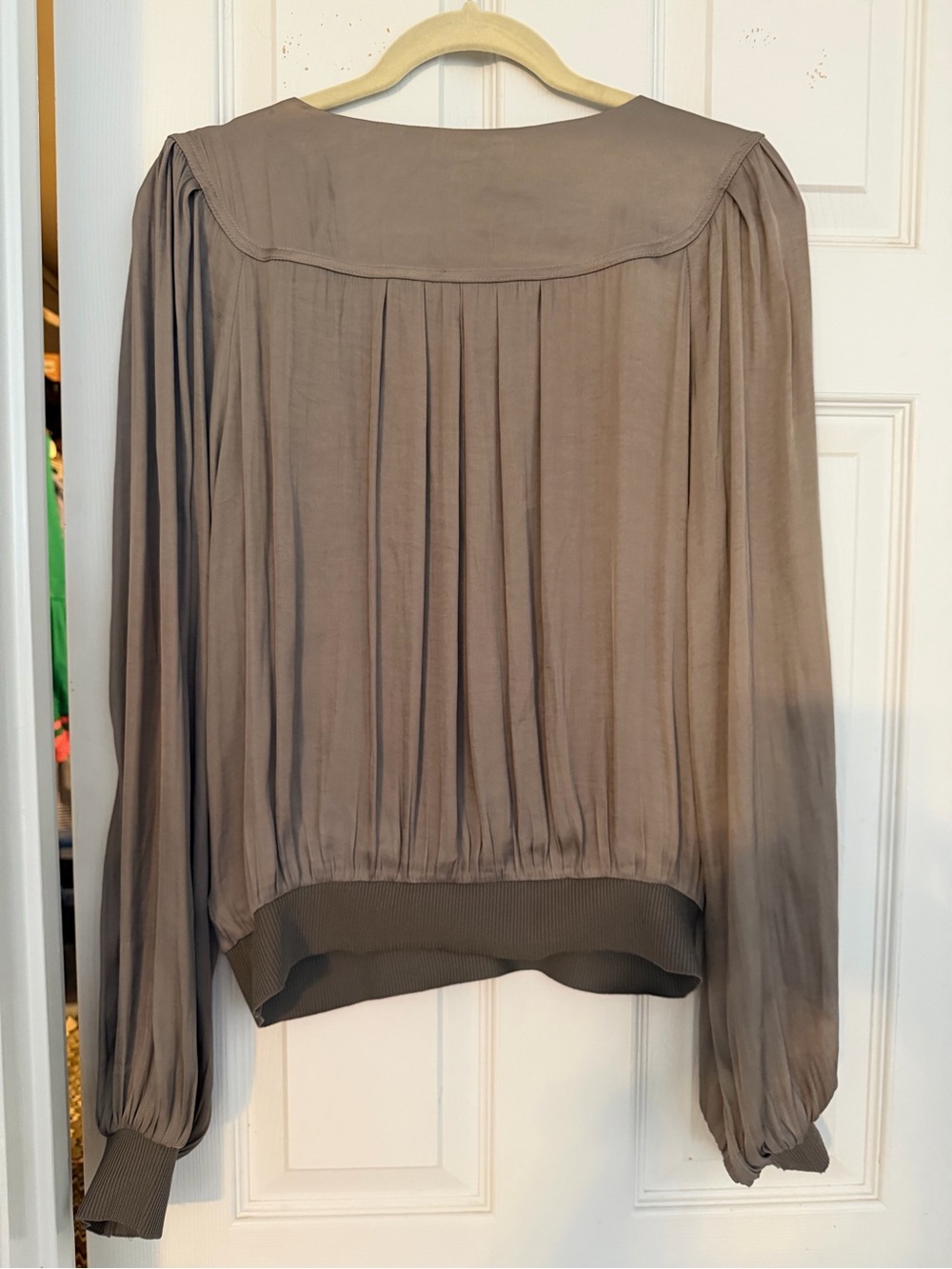 Current Air Womens Taupe Long-Sleeve Pleated Blouse